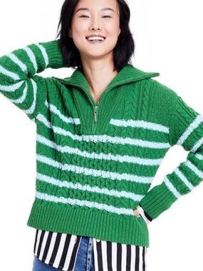 LA LIGNE X TARGET WOMENS HALF ZIP SWEATER GREEN BLUE MEDIUM